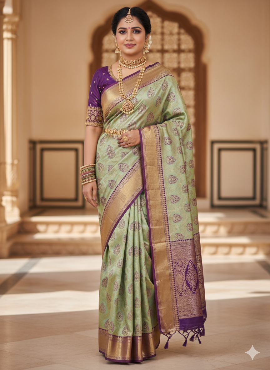 Kanchivaram Premium Semi Mint Blue Saree