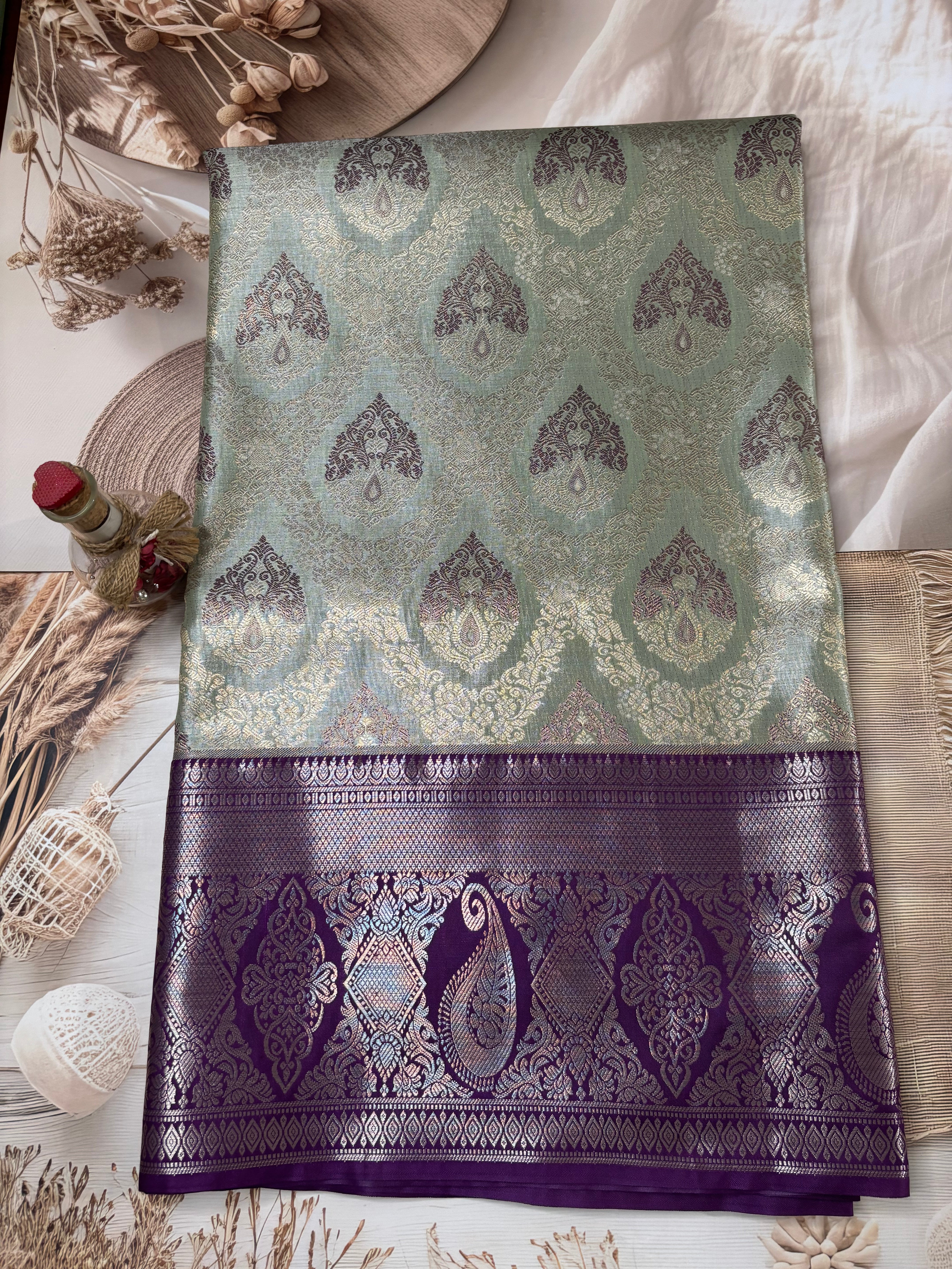 Kanchivaram Premium Semi Mint Blue Saree