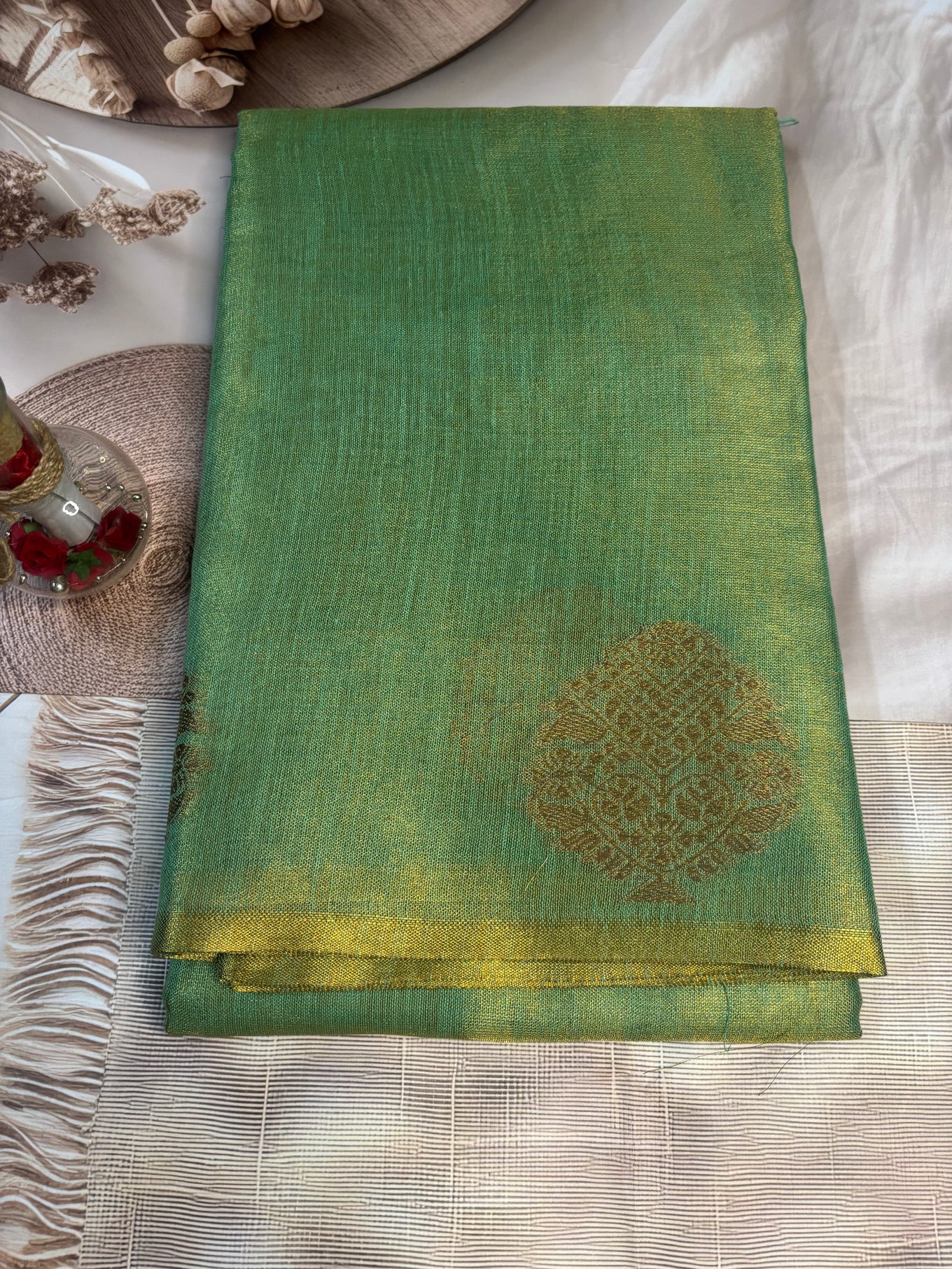 Parrot Green Tissue Silk Saree
