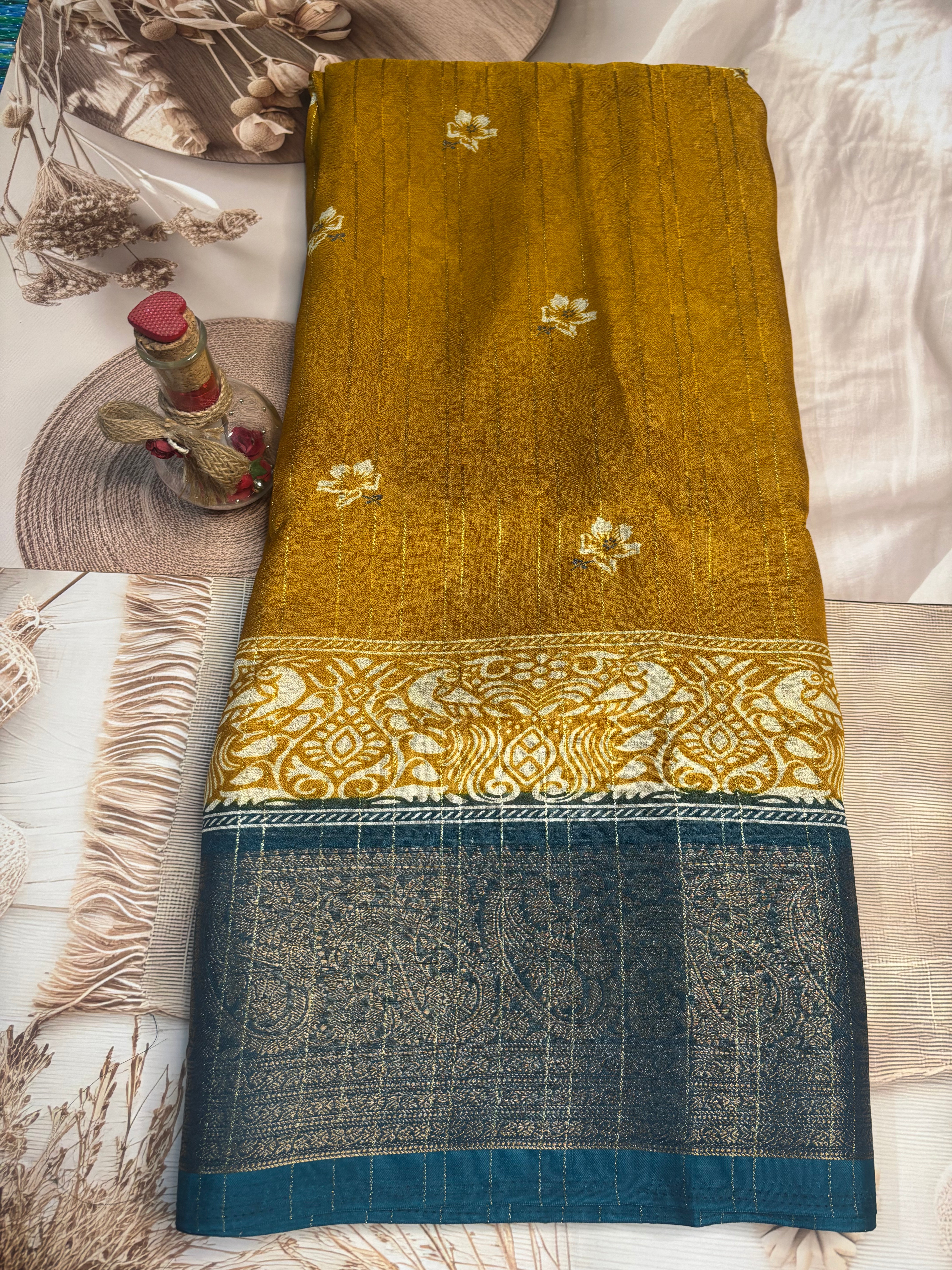 Delta Moss Silk Saree with Elegant Two-Tone Design