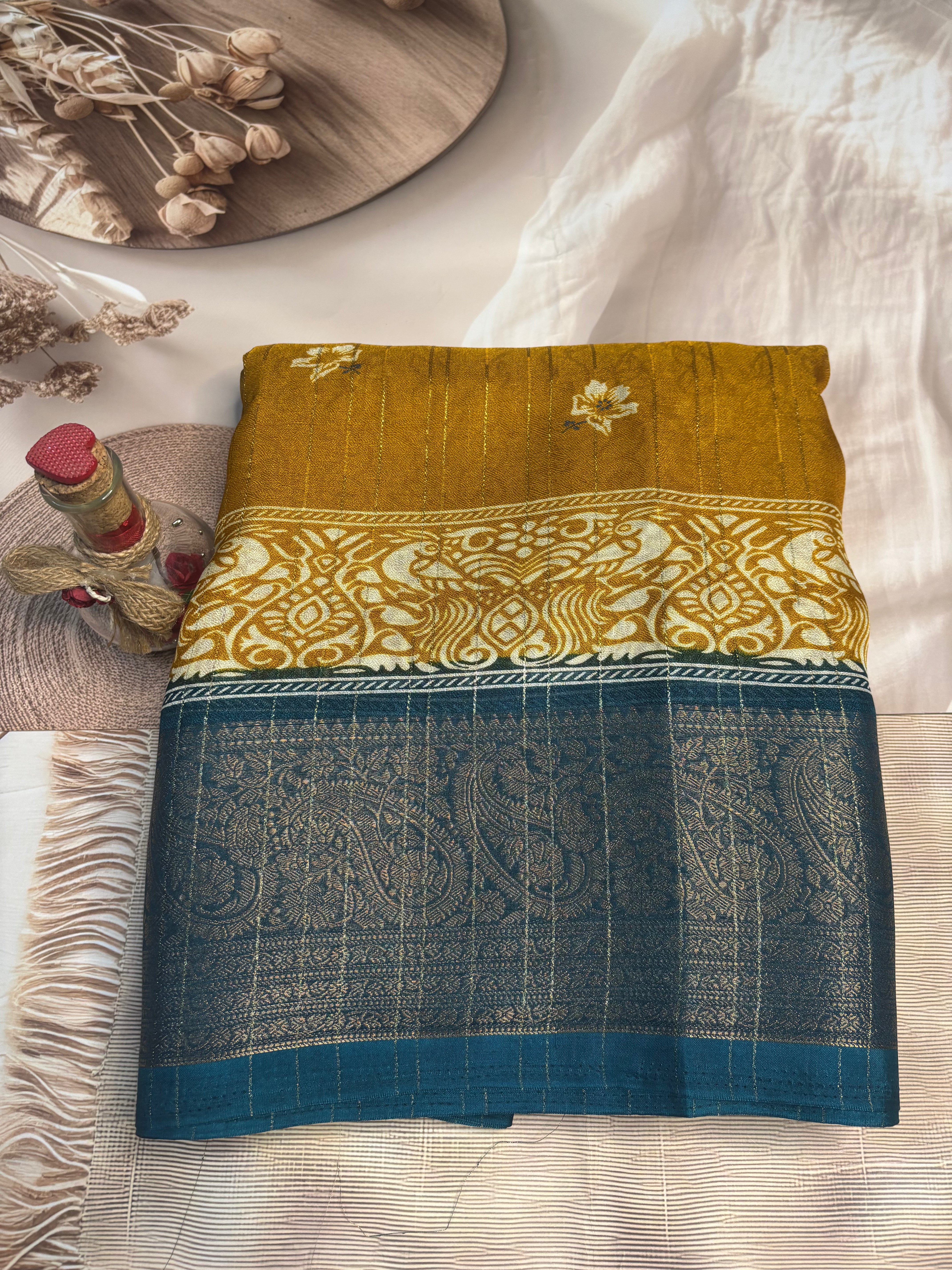 Delta Moss Silk Saree with Elegant Two-Tone Design