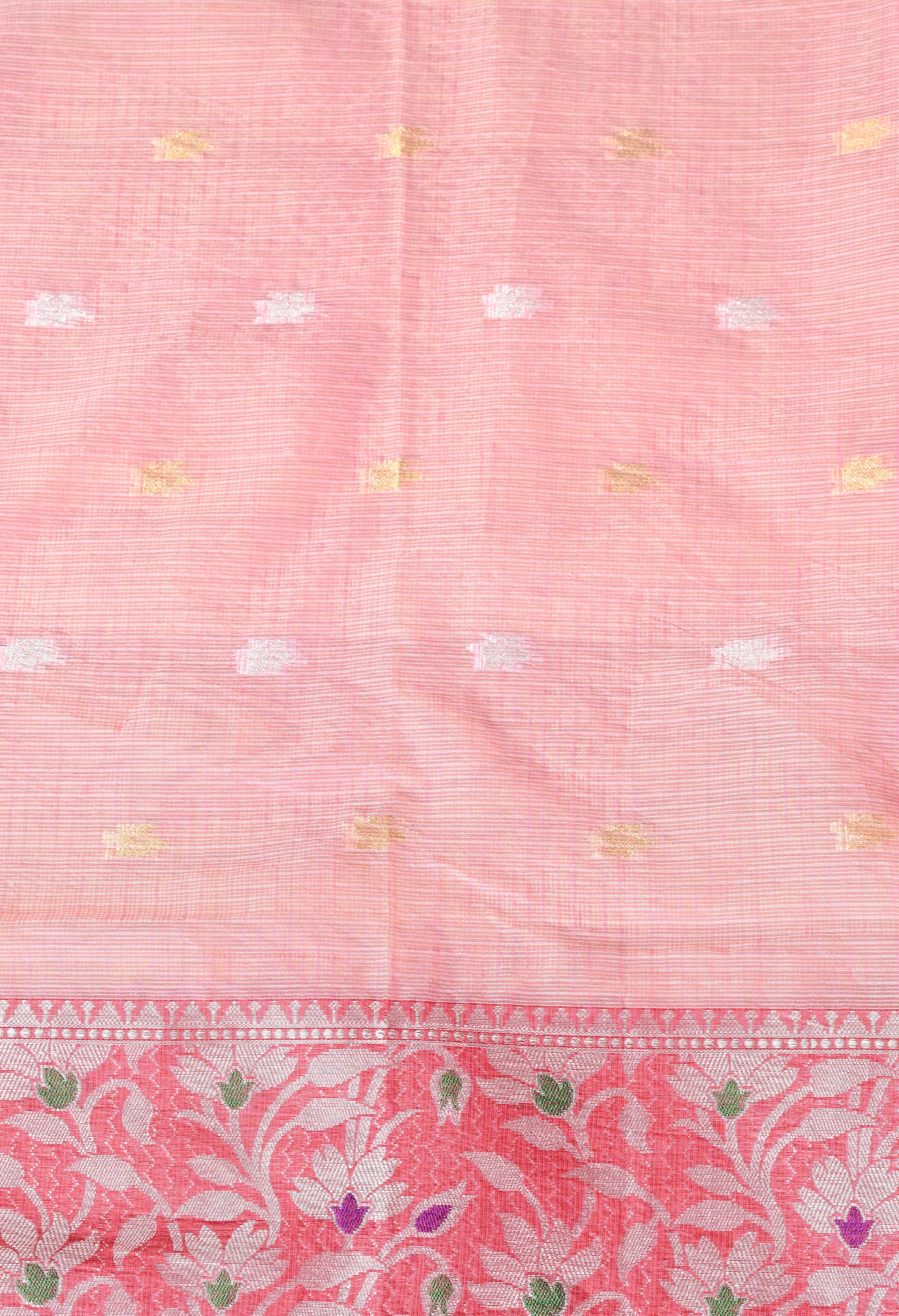 Pink Kota Doria Saree With Red Border