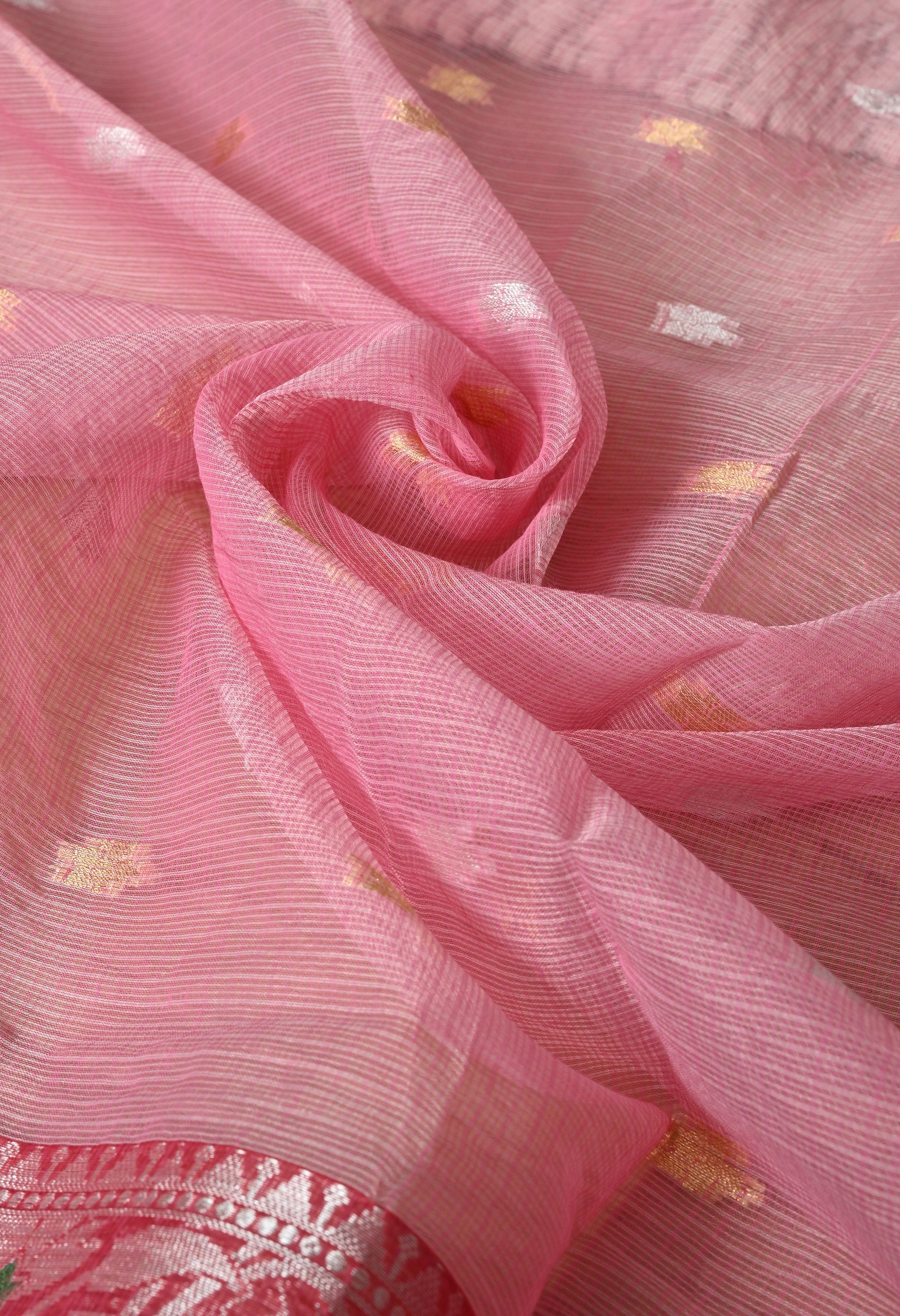 Pink Kota Doria Saree With Red Border
