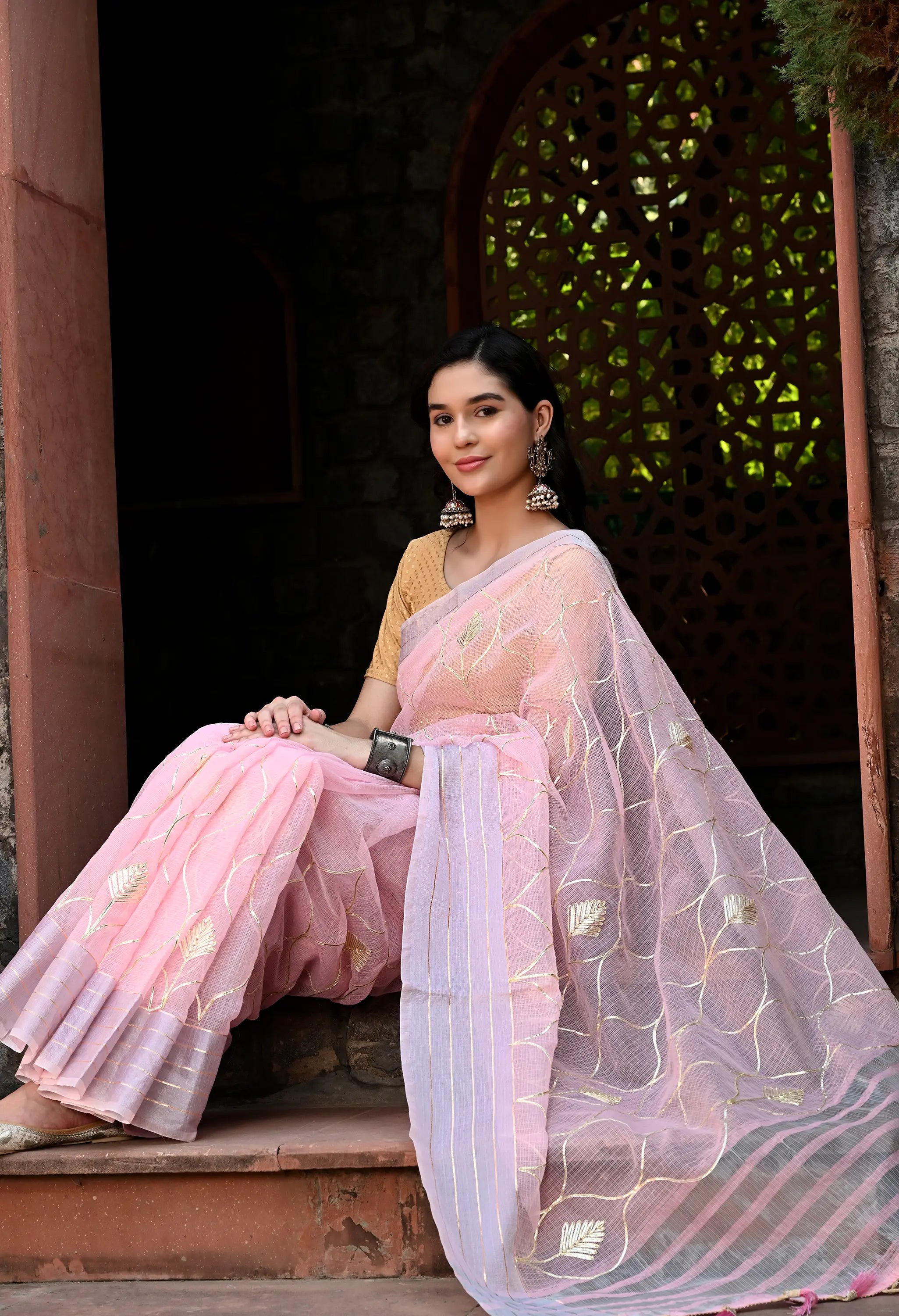 Pink Gotta Patti Cotton Saree