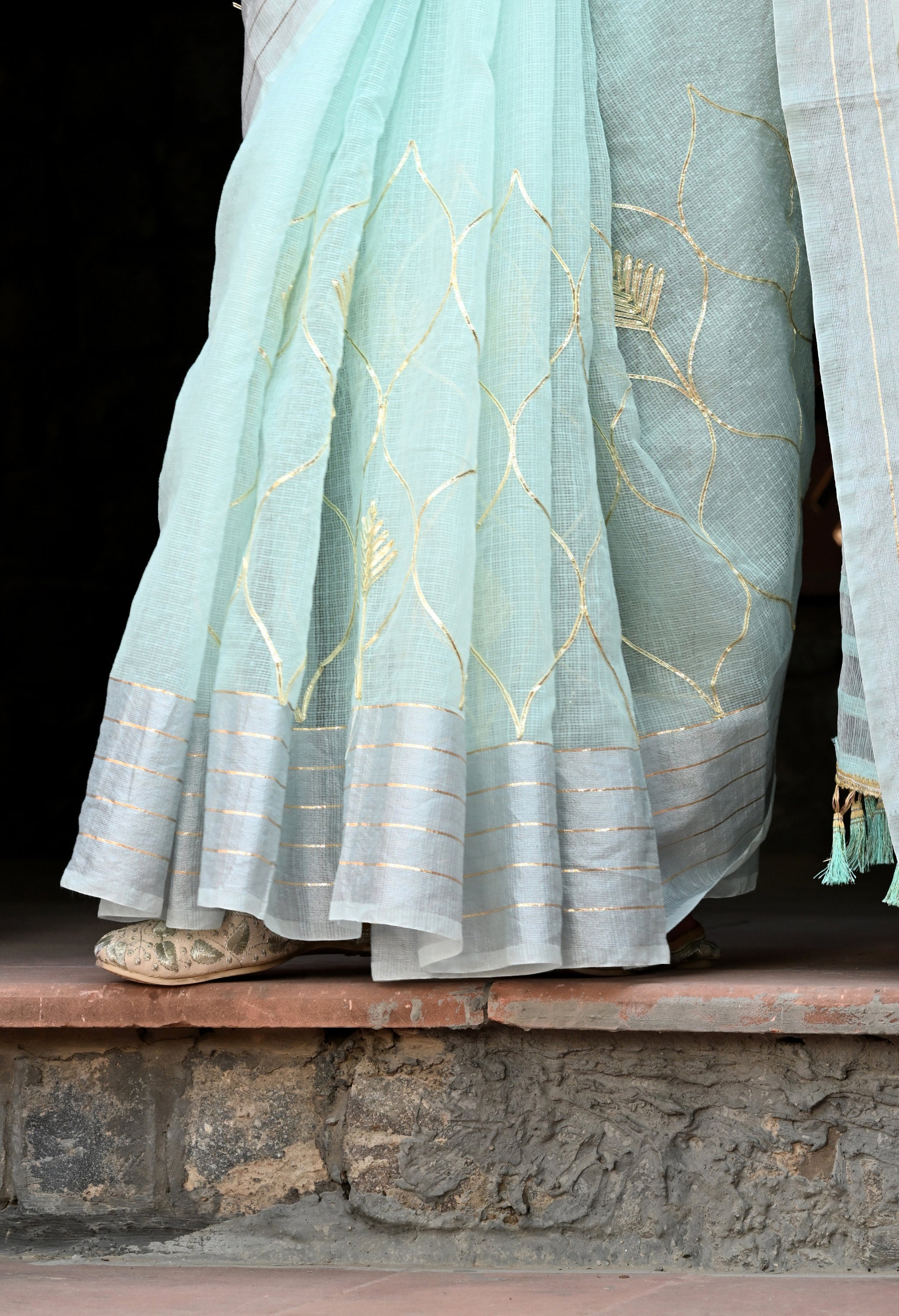 Pastel Blue Cotton Saree with Gota Patti Pattern