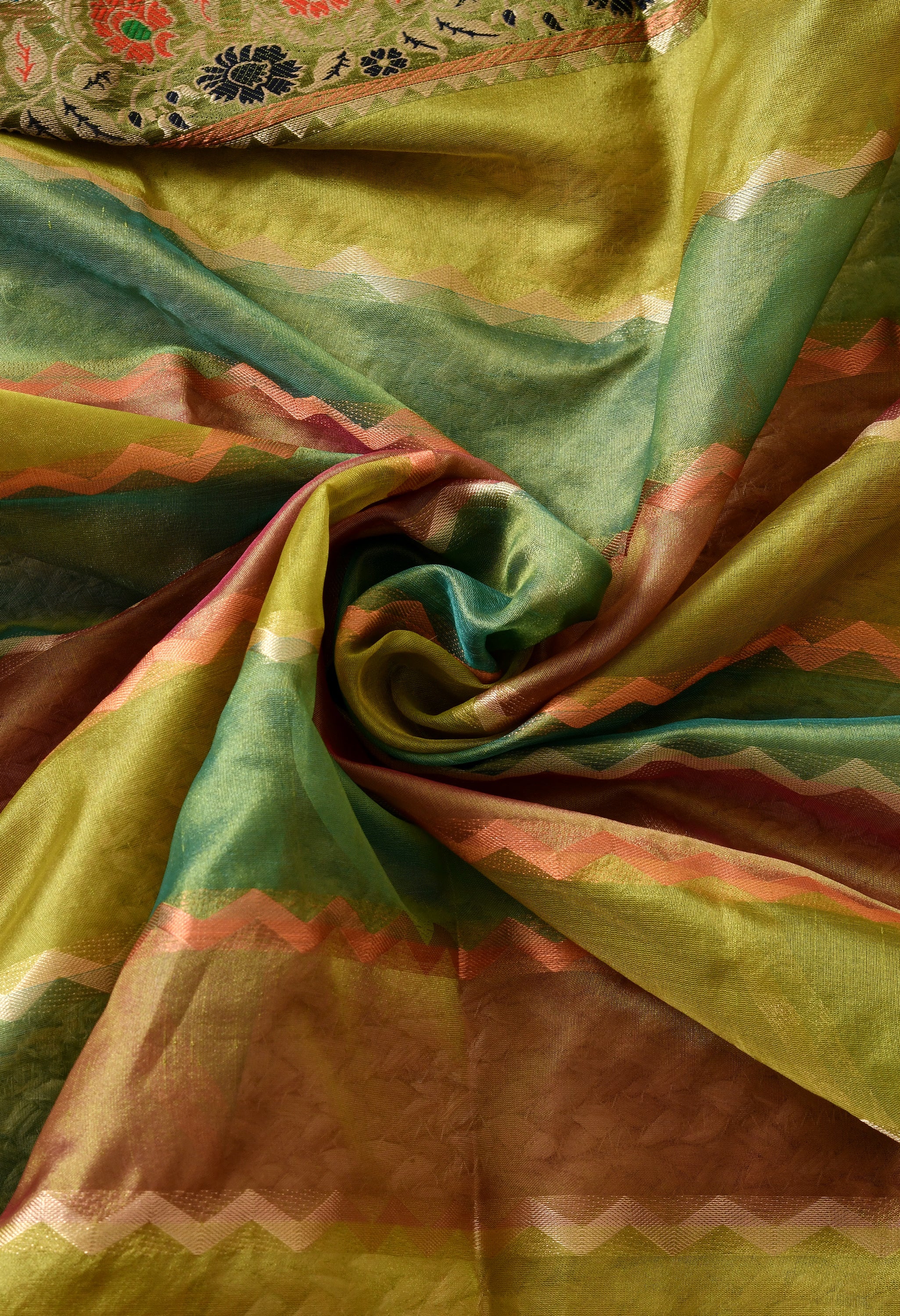 Shades of Green and Maroon Organza Saree