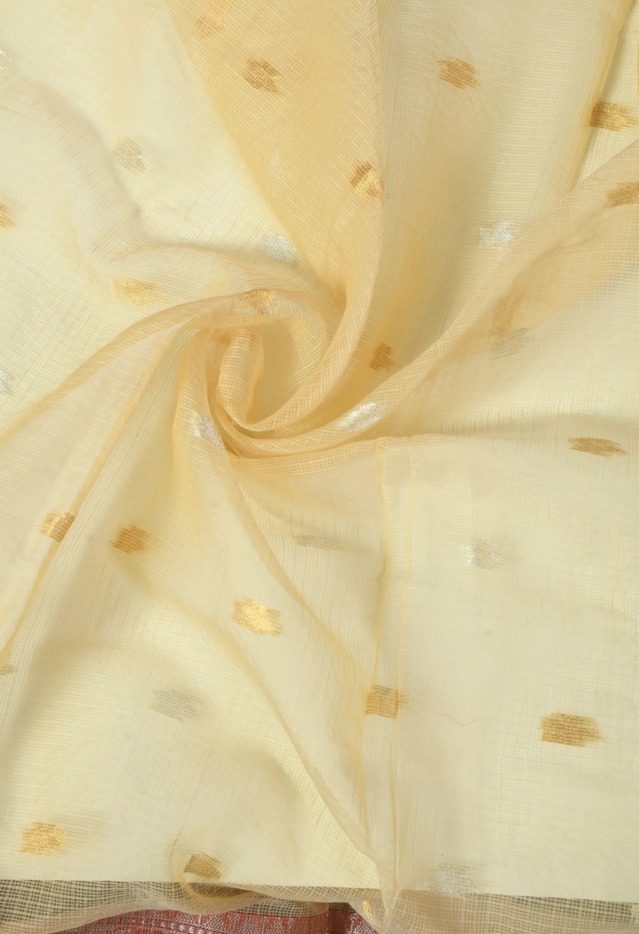 Almond Yellow Cotton Saree with Contrasting Red Border
