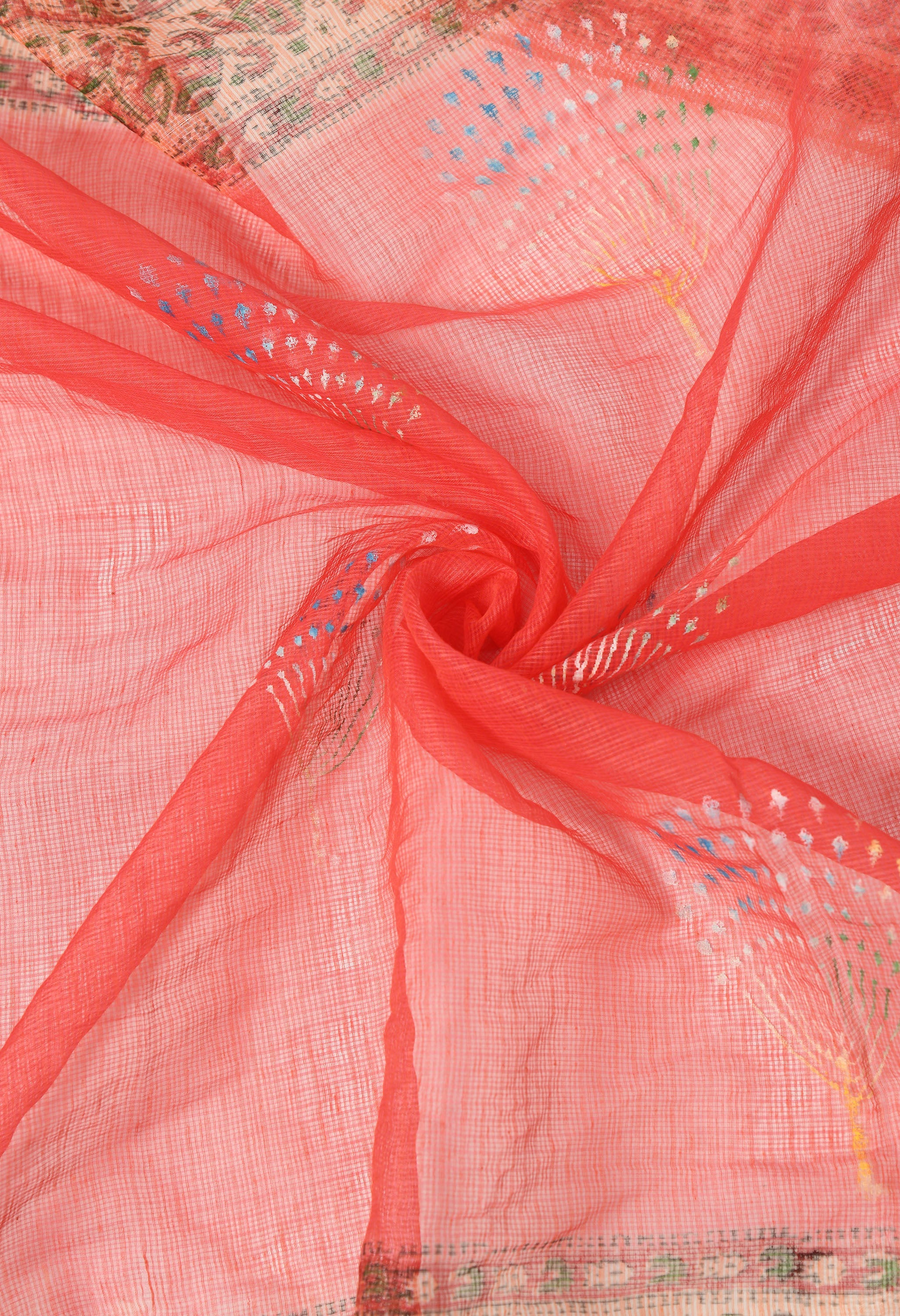 Tomato Red Kota Doria Saree with Border