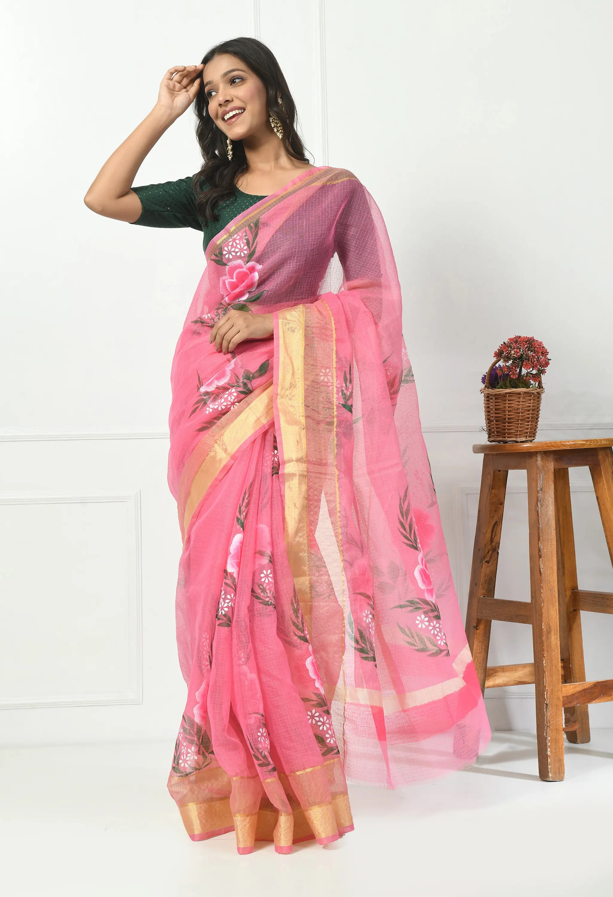 Soft Baby Pink Cotton Saree with Exquisite Floral Design