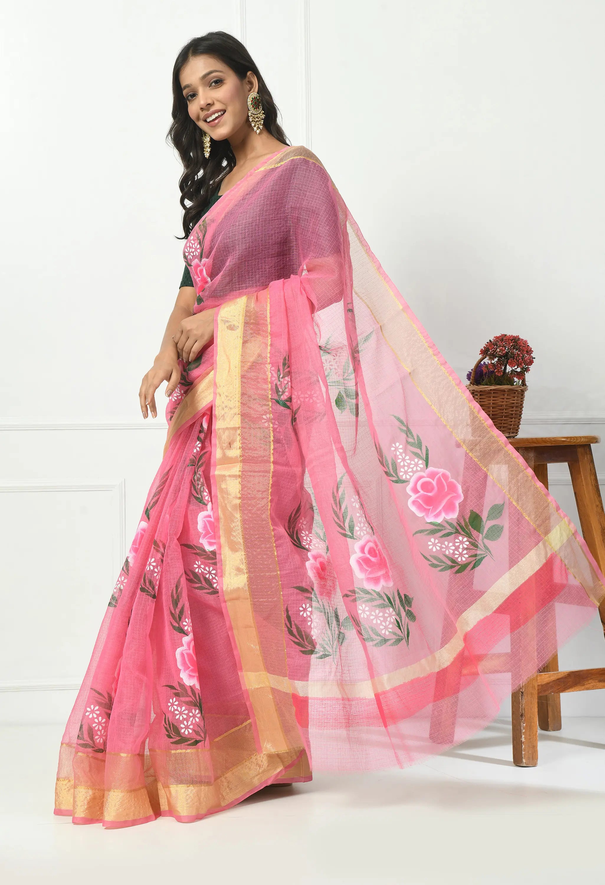 Soft Baby Pink Cotton Saree with Exquisite Floral Design