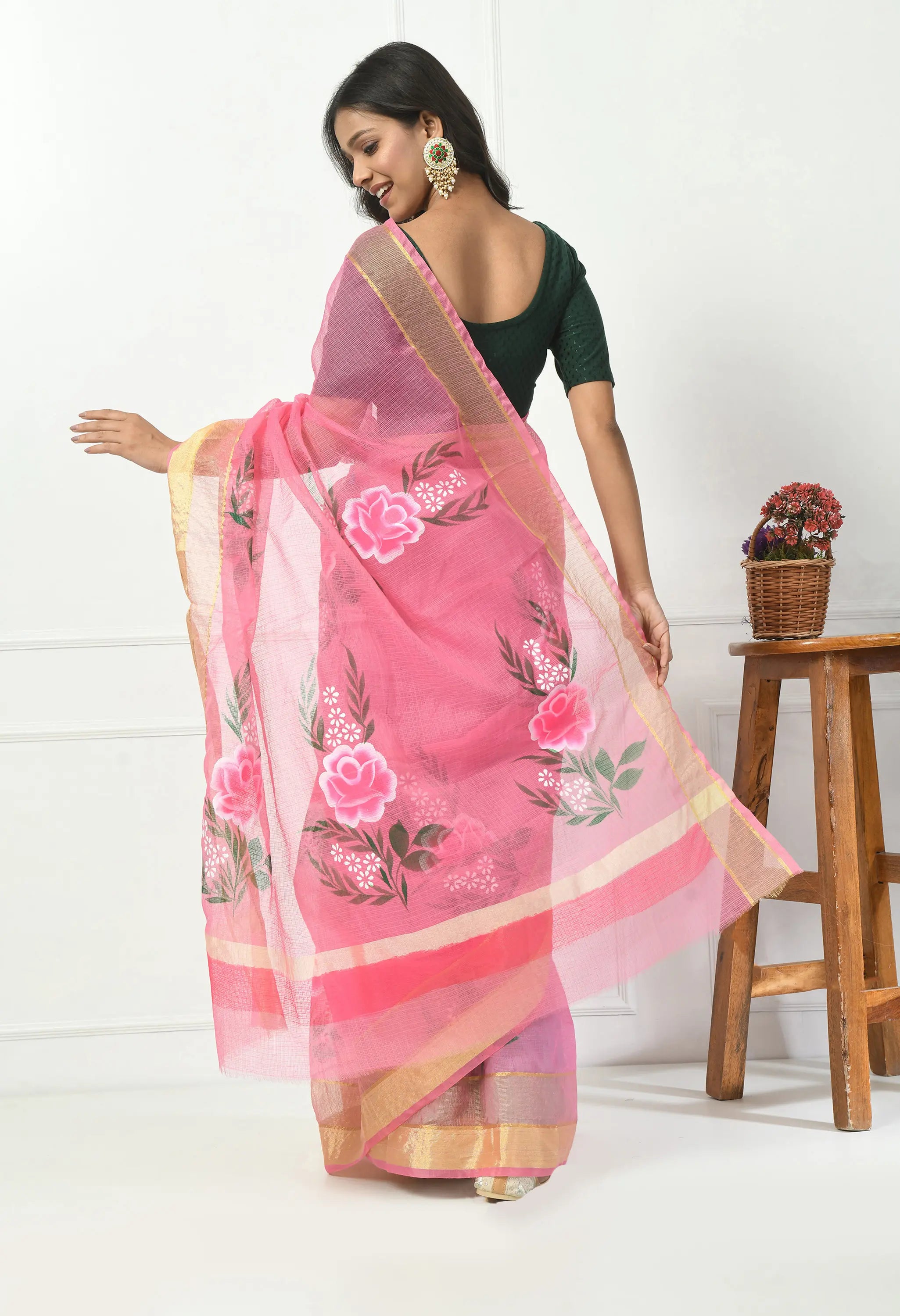 Soft Baby Pink Cotton Saree with Exquisite Floral Design