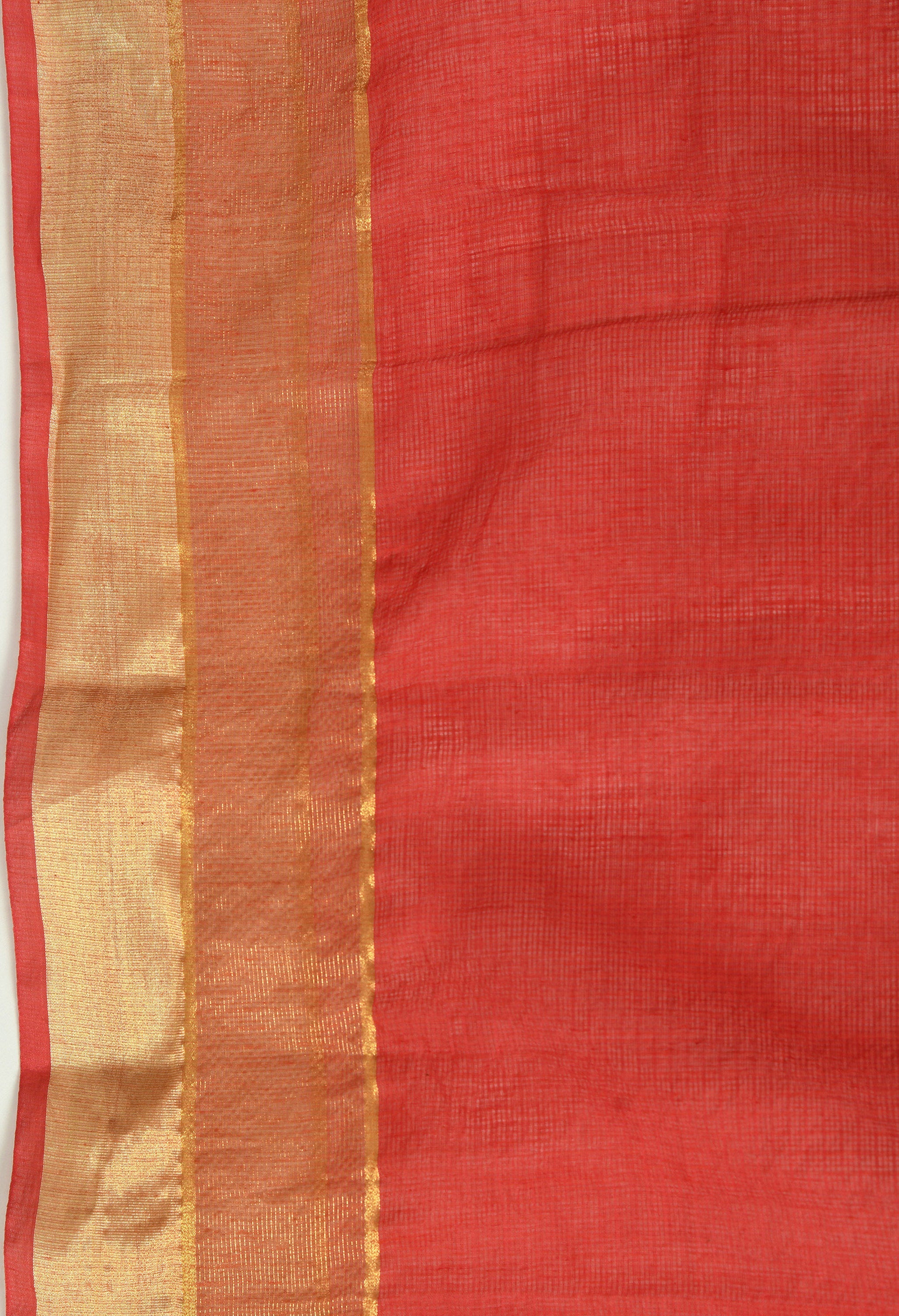 Cherry Red Cotton Saree with Hand Painted Floral Design