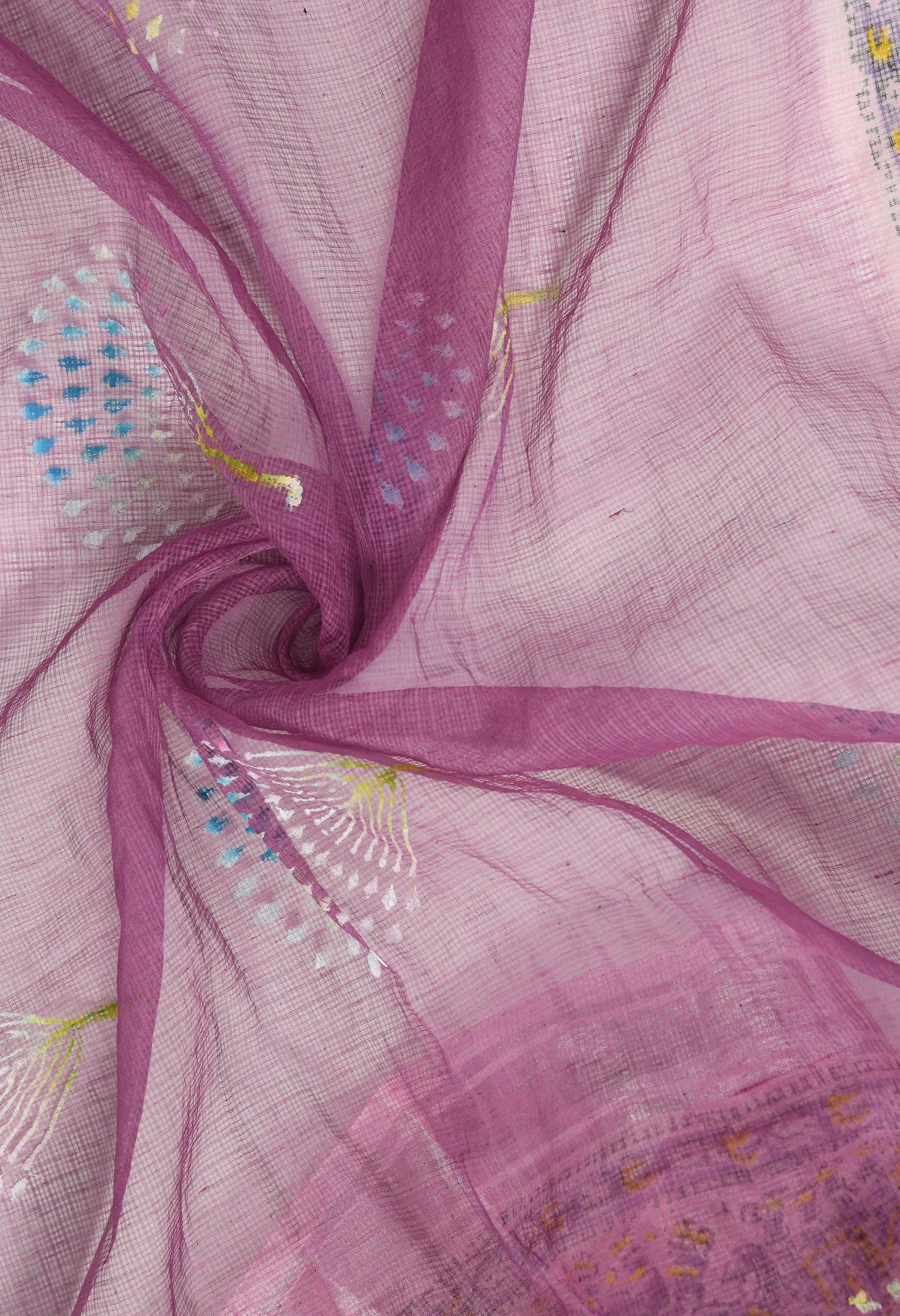 Lavender Cotton Saree with Silver Design Border