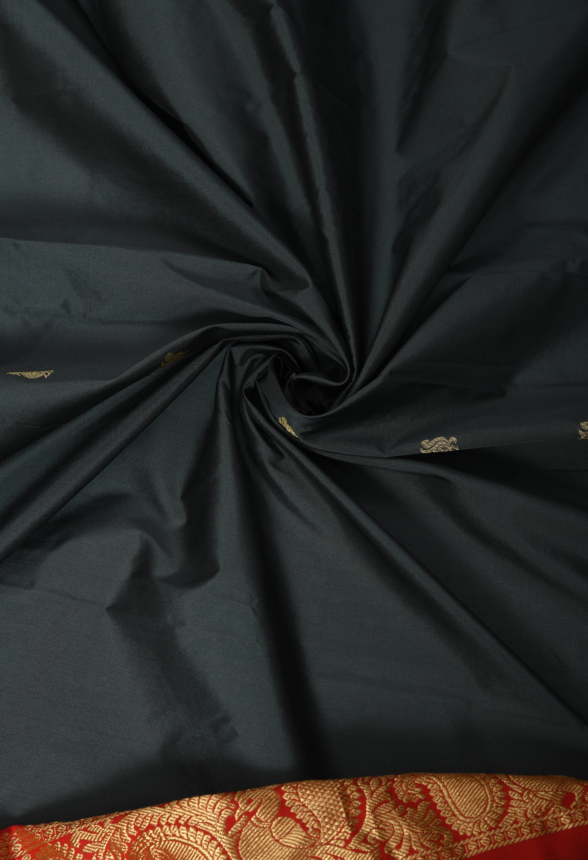Slate Grey Bangalore Kadiyal Silk Saree With Red and Gold Zari Border