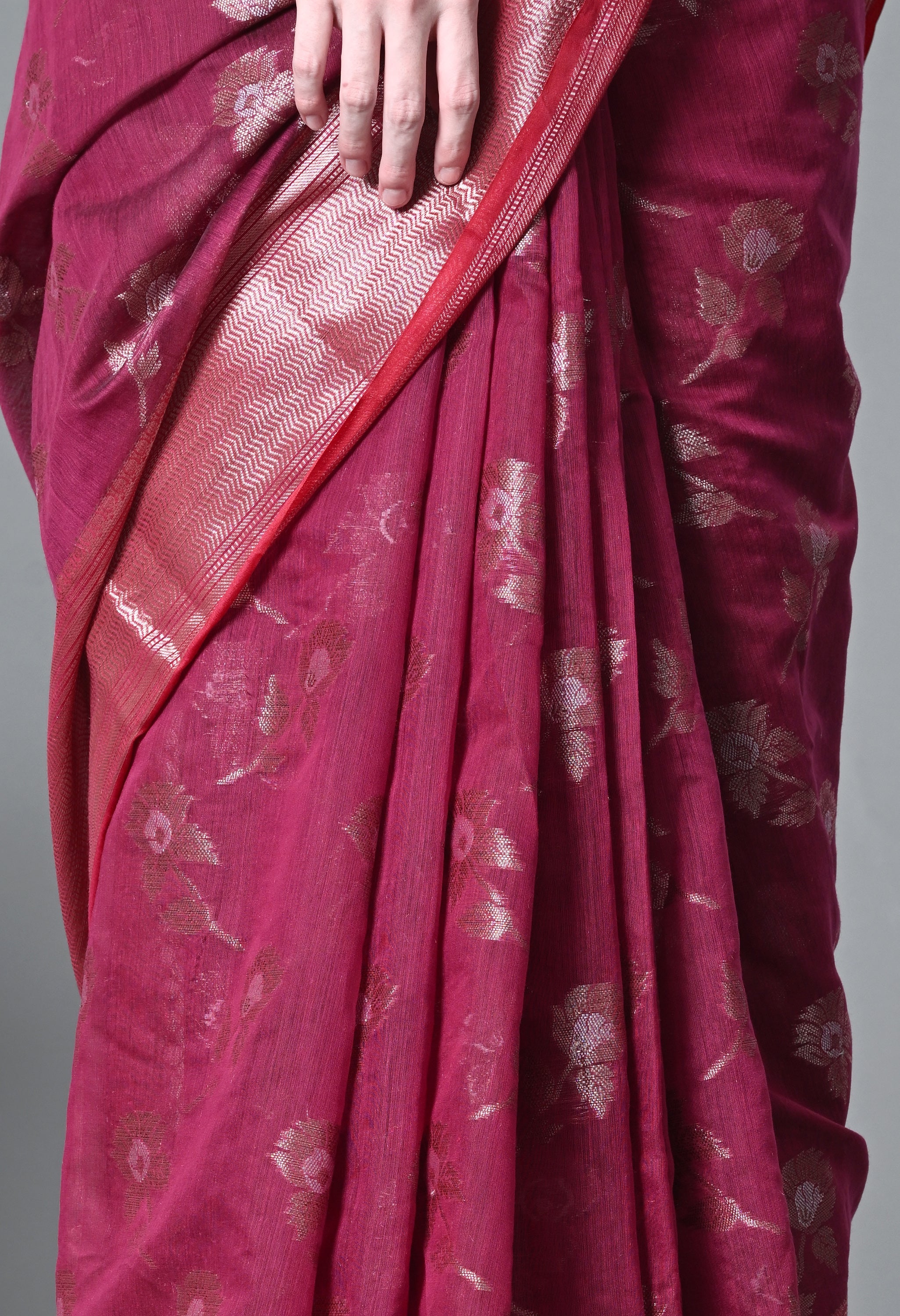 Maroon Kota Doria Cotton Saree with Heavy work