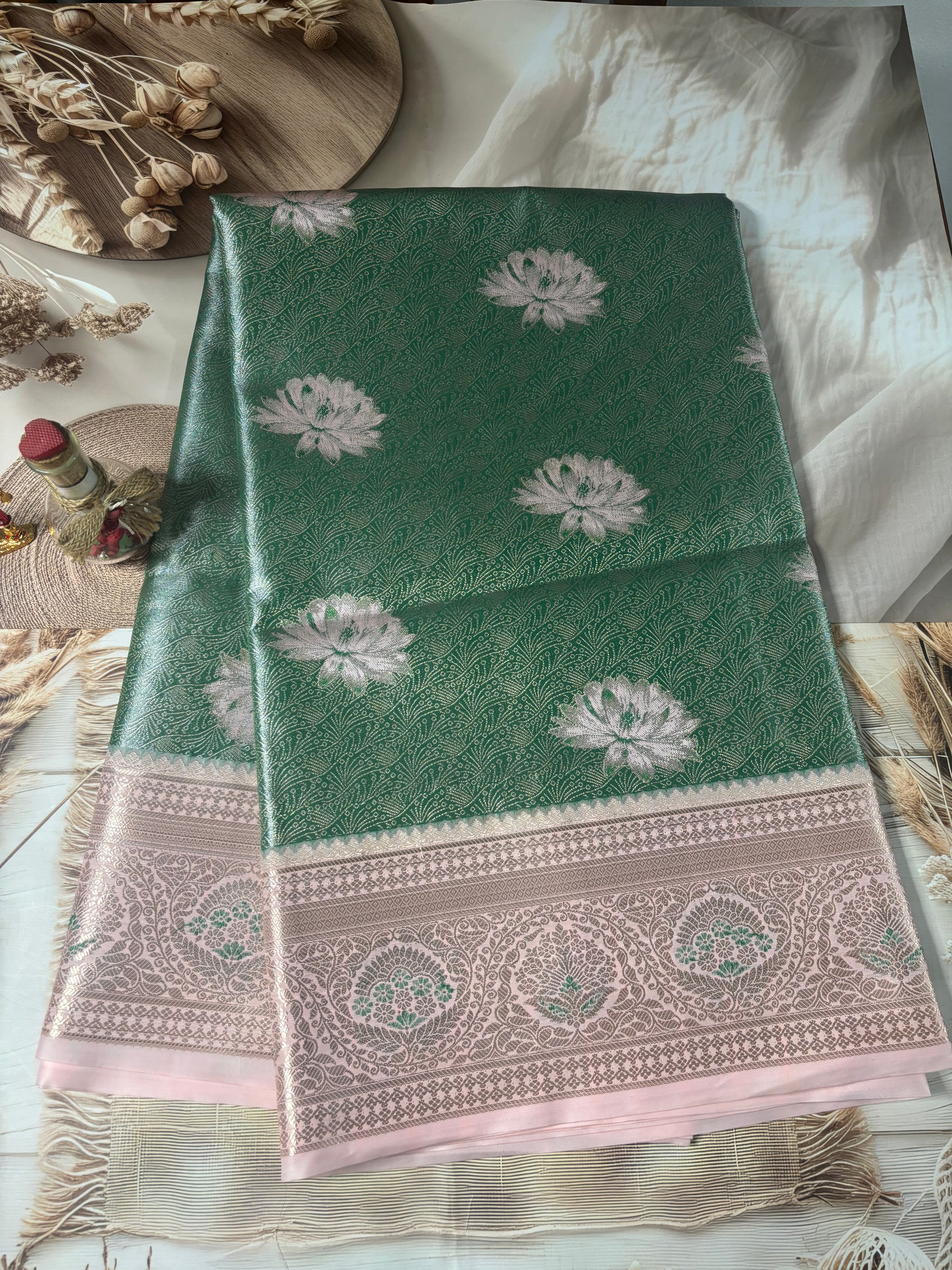 Kanchivaram Premium Semi Pista Green Saree