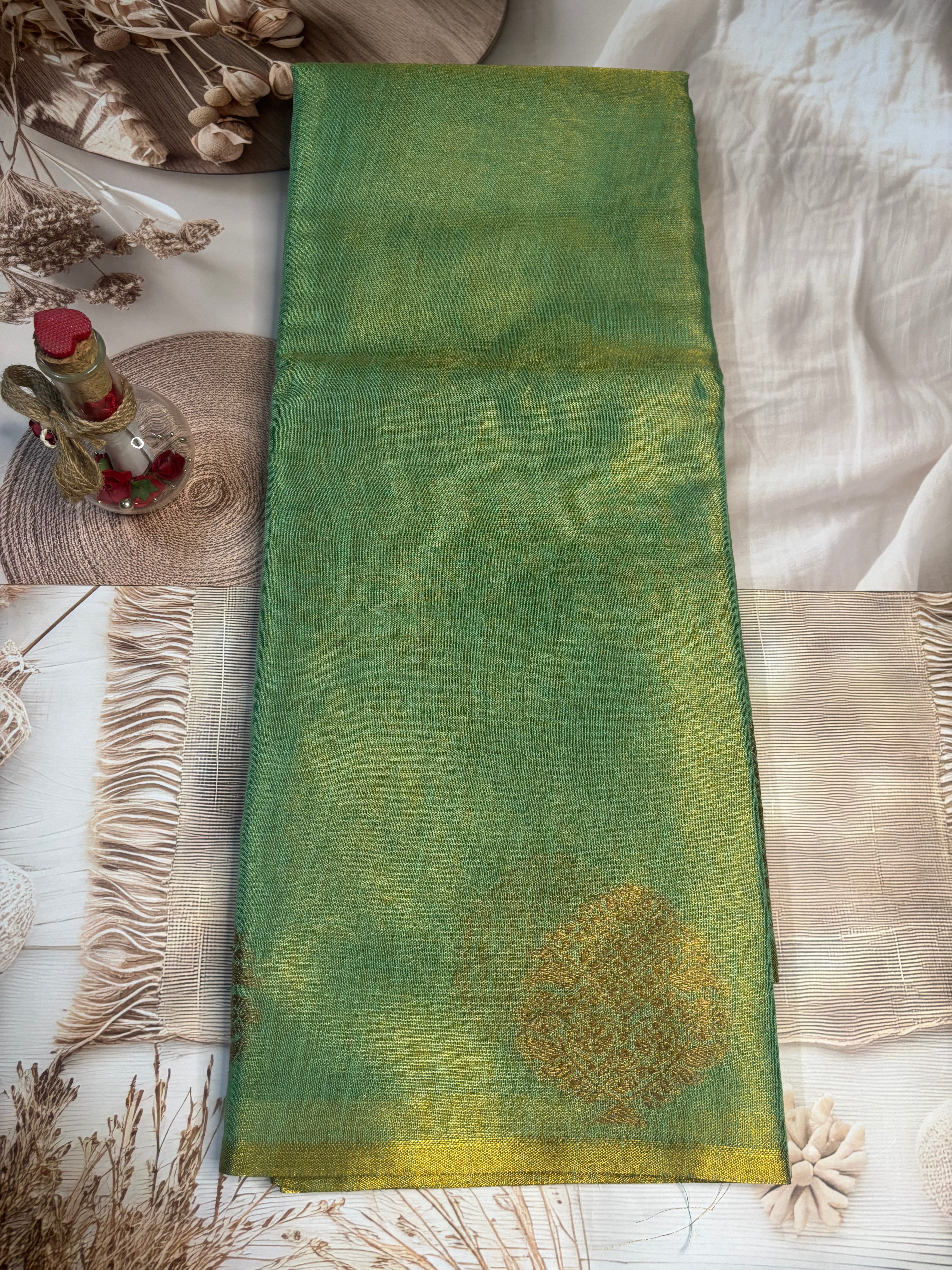 Parrot Green Tissue Silk Saree