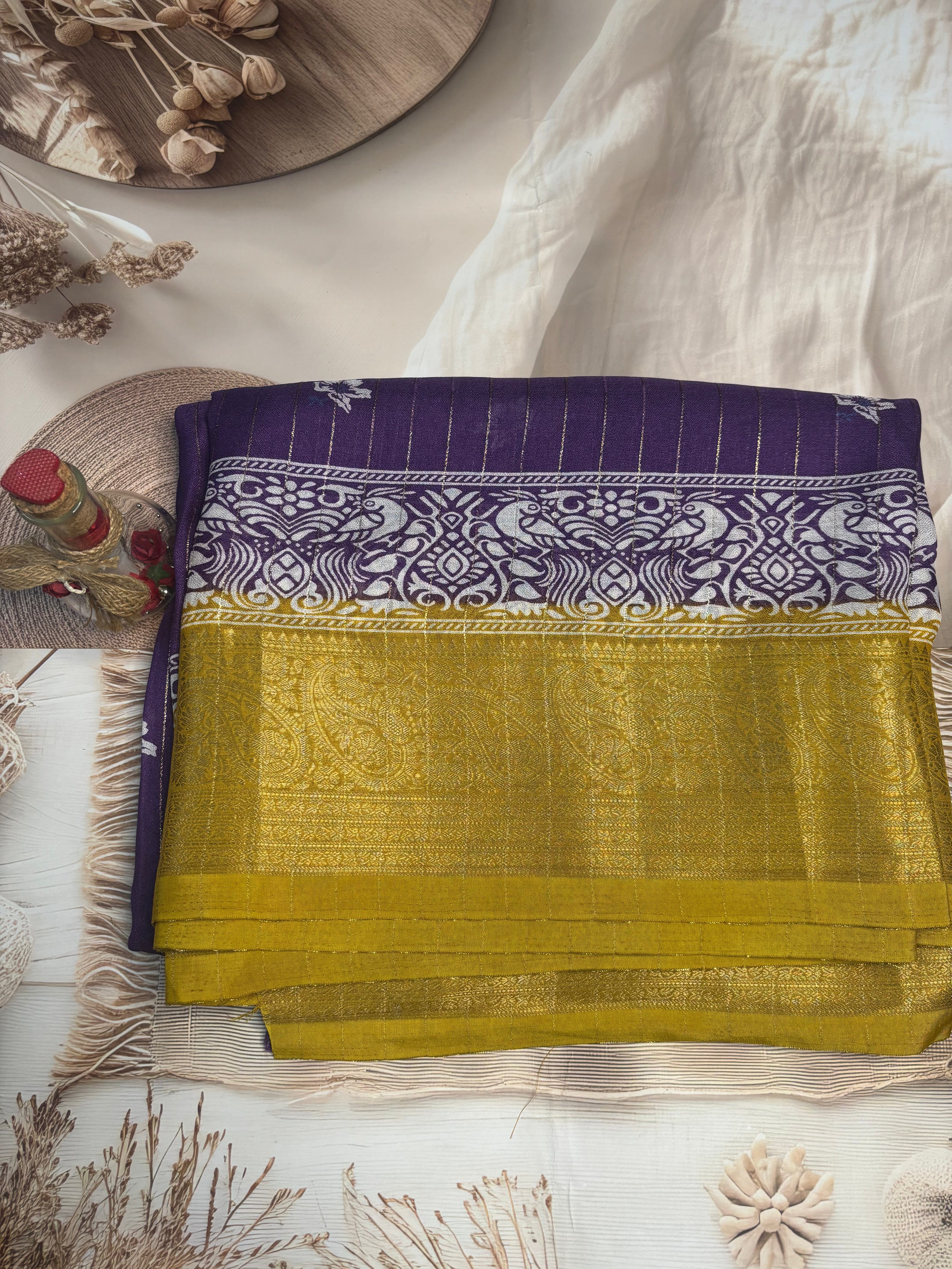 Delta Moss Silk Saree with Elegant Two-Tone Design