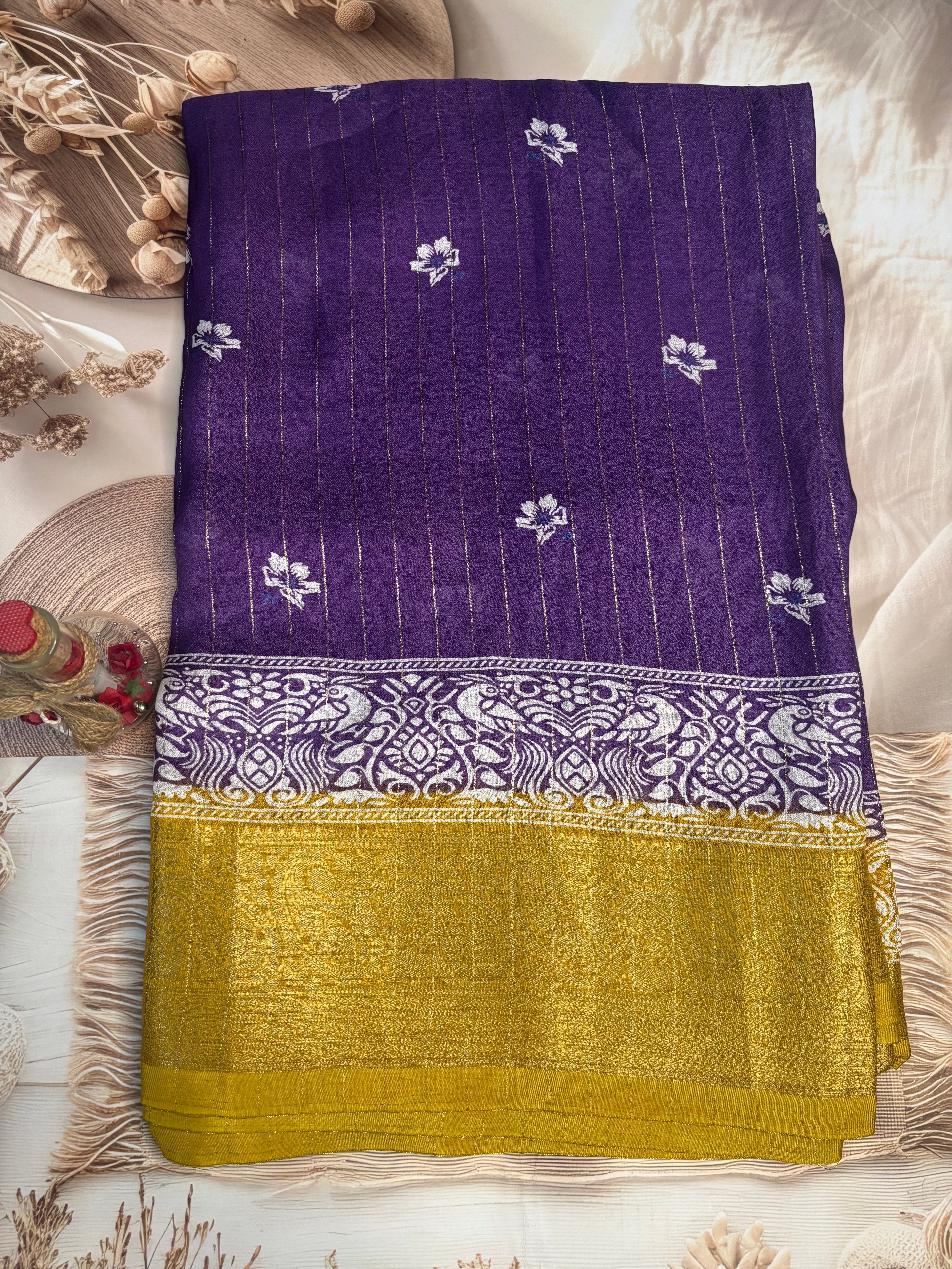 Delta Moss Silk Saree with Elegant Two-Tone Design